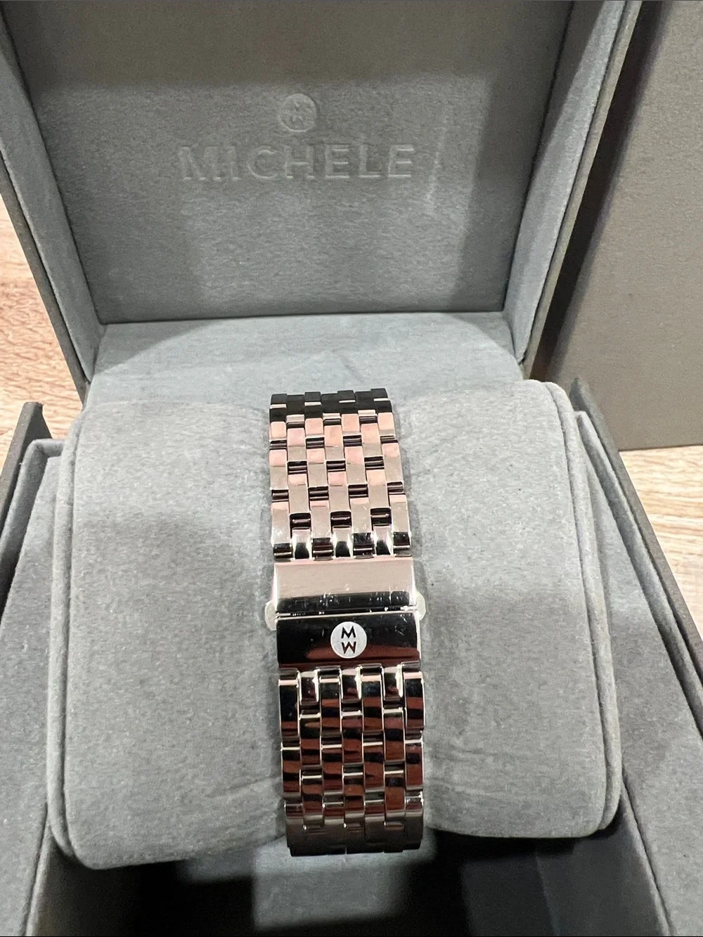 Michele Silver-Tone Diamond Bezel Bracelet Watch